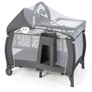 COSTWAY 4 in 1 Beistellbett, tragbares Reisebett mit faltbaren Matratze, Babybett mit Wickeltisch, Baldachin, Spielbogen & Spieluhr, Stubenwagen mit Rollen, Tragetasche für Baby bis 36 Monaten (Grau) - Grau