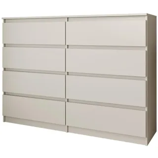 beautysofa Moderne Kommode CLASSIC - Sideboard 120cm mit 8 Schubladen & Grifflosen Fronten (Kaschmir) - Beige