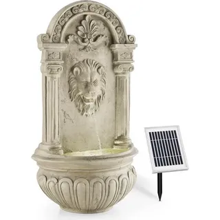 blumfeldt Löwenstein Gartenbrunnen mit LED-Beleuchtung - Löwenkopf Edition, Wandbrunnen antik, Zierbrunnen, Outdoor, Solarpanel, Akku: 2000 mAh, Dämmerungssensor, Naturstein-Optik, grau - Grau