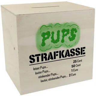 Spardose aus Holz für Familien mit lustigem Spruch - Pups Strafkasse eine lustige Geschenkidee für Familien in denen viel gefurzt Wird mit Strafen für Lautstärke und Geruch des