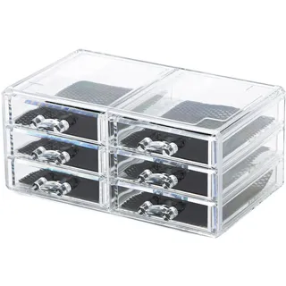 Compactor RAN6044 Make-up- und Schmuck-Aufbewahrungsbox mit 6 Schubladen, transparent, Polystyrol und Stoff, 23,8 x 15 x Höhe 11 cm