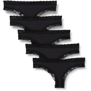 Iris & Lilly Damen Tanga-Unterwäsche Baumwolle und Spitze, 5er-Pack, Schwarz, 34