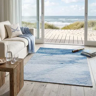 Sansibar Sylt Flachwebteppich Keitum 160x230 cm , Blau , Textil , Wasser/Strand/Meer , Rechteckig , 160x230 cm , Oeko-Tex® , für Fußbodenheizung geeignet , Teppiche und Böden, Teppiche, Flachwebteppiche