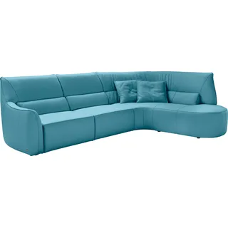 Egoitaliano Ecksofa »Puffy, extravagant & edel, Retro Designsofa, hoher Sitzkomfort, L-Form« mit Ottomane, wahlweise mit und ohne elektrischer Relaxfunktion, blau