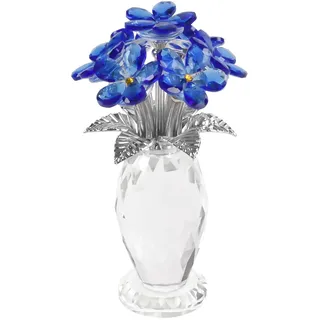 DONOUCLS Kristall Vase mit Vergissmeinnicht Design, Handgefertigt, Blaue Blumen & Silberne Blätter, Dekorative Blumenvase für Zuhause, Hochzeit oder als Romantisches Geschenk