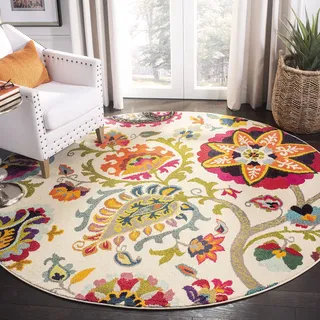 SAFAVIEH Boho Teppich für Wohnzimmer, Esszimmer, Schlafzimmer - Monaco Collection, Kurzer Flor, Elfenbein und Multi, 120 x 120 cm