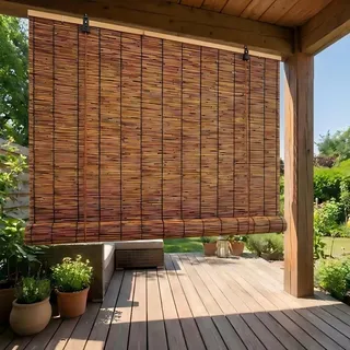 Bambusrollo Wetterfest Aussen, Schilfrohrrollo Natur Sonnenschutz Sichtschutz, Rollo Outdoor für den Balkon, Fenster Rollos für Innen, Jalousien Sichtschutz Bambus(Karbonisiert,120W x 160H cm)