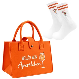 RzuoQnt 2-teiliges Aperol Geschenkset, Filztasche orange und lustige Socken, Aperol Tasche Damen als Strandtasche und Geschenk für Freundin
