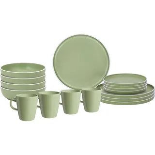 BRUNNER Melamin Geschirr Set Lunch Box Dolomit Stone Touch Camping Teller 16tlg Grün