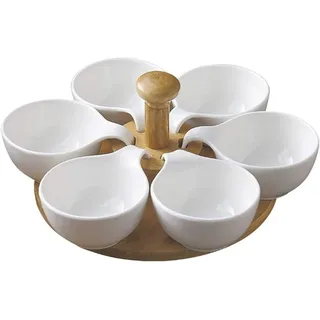 CLQ Obstschale, Keramik Obstteller Set, Massivholzboden mit Griff Snack Tablett , Keramik Haushalt Moderne und modische Trockenfrucht Aufbewahrungskorb Bambusboden-A