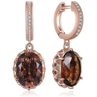 JewelryPalace Ovalschliff 7.2ct Echt Rauchquarz Ohrhänger Silber 925 Damen Rosegold, Braun Schmuck Set, Ohrringe Silber Edelstein Mädchen, Creolen Silber Modeschmuck mit Stein für Frauen Geschenke