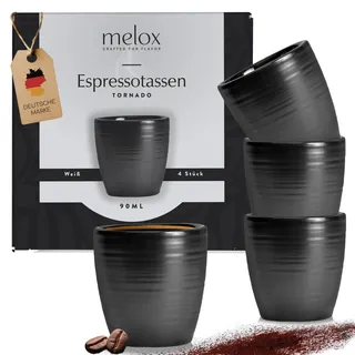 MELOX - 4er Set Espressotassen Tornado-Line Porzellan Schwarz-Matt - 4 x 90ml für Kaffee, Espresso & Macchiato - Mokka-Tassen dickwandig ohne Henkel - Kaffee-Tassen Coffee Cup italienischen Design