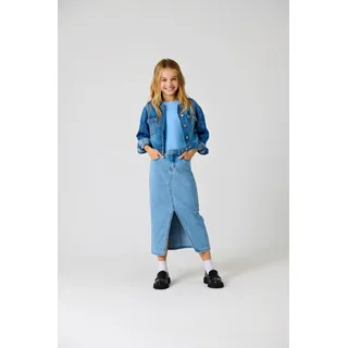 Jeansrock KIDS ONLY "KOGSIRI FRONT SLIT SKIRT DNM GUA NOOS", Mädchen, Gr. 146, blau (light blau denim), Jersey, Obermaterial: 74% Baumwolle, 25% Polyester, 1% Elasthan, unifarben, lang, Röcke Jeansrock