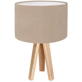 Tischleuchte AYLMER Stoff Holz Beige 46cm hoch Nachttischlampe Schlafzimmer