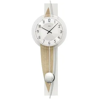AMS 7455 Wanduhr Quarz mit Pendel Pendeluhr silbern Holz Sonoma Optik - Silber