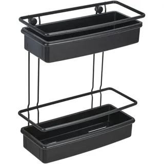 WENKO Wandregal Molinella, Bad-Ablage mit 2 Etagen und tiefen Körbchen für sicheren Stand von Pflegeprodukten, aus matt lackiertem Edelstahl mit Einsatz aus Kunststoff, (BxHxT): 30x35x14 cm, Schwarz