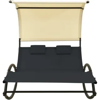 vidaXL Doppel-Sonnenliege mit Sonnendach Textilene Schwarz und Creme - Schwarz