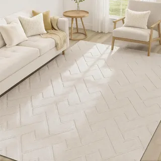 Famibay Teppich Wohnzimmer Beige Waschbar Teppich Schlafzimmer 160x230cm Wohnzimmerteppich Kurzflor Weich Modern rutschfest Carpet für Esszimmer Küche Büro Kinderzimmer