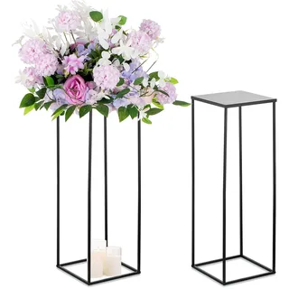 Sziqiqi 80cm Metall Schwarz Vasen mit Platte Hochzeits Tischdekoration – 2 Stück Hoch Vase Blumensäulenständer für Blumenarrangements, Große Rechteckige Blumenvasen für Straßenführungen T-Bühne
