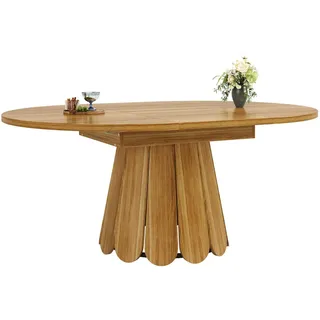 Urban Meuble Esstisch ausziehbar 118-158 cm Vintage Holzoptik , Weiß , Holzwerkstoff , Oval,Oval , 118x76x118 cm , Esszimmer, Esstische