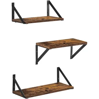 VASAGLE Wandregal, 3er Set, Schweberegal, Hochglanzoberfläche | für Dekoartikel, Bilderrahmen, Schlafzimmer, Wohnzimmer, Küche, Badezimmer, vintagebraun-schwarz, COLEX Kollektion LWS442B01