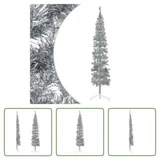 The Living Store Künstlicher Halb-Weihnachtsbaum Ständer Schlank Silbern 240 cm - Silber