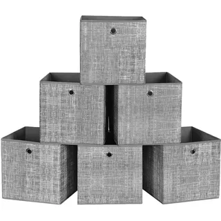 SONGMICS Aufbewahrungsbox, 6er Set, Ordnungsboxen aus Vliesstoff mit Griff, Boxen Aufbewahrung, 30 x 30 x 30 cm, Organizer Box, für Würfelregal, Faltbox, Kleideraufbewahrung, grau meliert RFB02LG-3