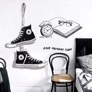 WandSticker4U®- Wandsticker CHUCKS in Schwarz I Wandbilder: 90x131 cm I Wandtattoo Jugendzimmer Mädchen & Junge Sneaker COOL I Wand Aufkleber Teenager Jugendliche Zimmer Deko Groß