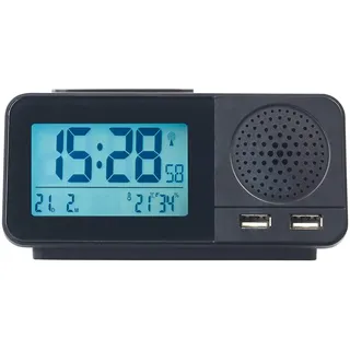auvisio Funkradiowecker: Funk-Radiowecker mit 2 Weckzeiten, Hygro- & Thermometer, 2X USB, 2 A (Radio Funkwecker, Funk Radiowecker mit Netzteil, Digitaler Funkuhr)