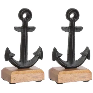Brandsseller Deko-Aufsteller 2er Set Anker Schwarz ca. 8x15x5cm auf Mangoholz-Sockel/Aluminium