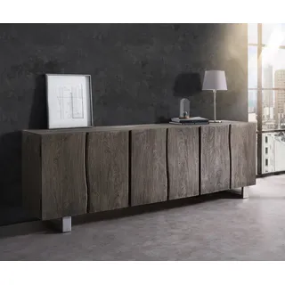 DeLife Sideboard Live-Edge 220 x 75 x 46 cm Grau / Silber