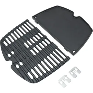 Grillrost Gusseisen Ersatzteile für Weber Q100, Q120, Q140, Q1000, Q1200, Q1400 Series, 32.3x21.6cm Gusseisen Grillplatte & Grill rost, Guss eisen Grillrost Zubehör, 2Pack(6558+7644 Grillplatte)