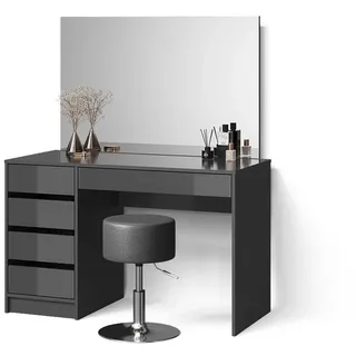livinity® Schminktisch-Set Imola, 120 cm mit Hocker Anthrazit - Grau