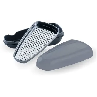 Fackelmann Chefkoch trifft Fackelmann Parmesanreibe mit Behälter – Edelstahlklinge, 2in1 Reiben & Aufbewahren, spülmaschinengeeignet