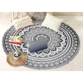 raajsee Indien Strandtuch Rund Mandala Hippie/Groß Indisch Rundes Baumwolle/Boho Runder Yoga Matte Tuch Meditation/Tischdecke Rund Picknick handgefertigt Teppich 70 inch (Graue Schwarze Ombre)
