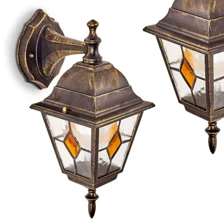 HOFSTEIN Außenwandleuchte Antibes, Außenwandlampe aus Metall/Glas in Braun/Gold/Klar/Orange, Wandleuchte Down außen im Landhaus/Retro-Stil, Lichteffekt, E27, IP44, Hof, Außenbereich, Terrasse, Haustür