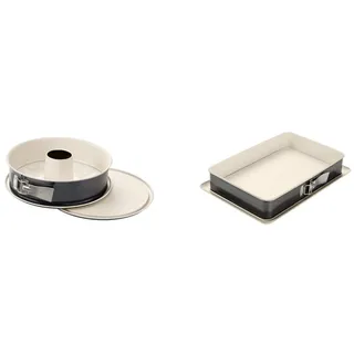 Dr. Oetker Springform mit Flach- und Rohrboden Ø 26 cm Back-Trend & Rechteck-Springform 38 cm, Kuchenform mit Auslaufschutz, eckige Backform aus Stahl (Farbe: Creme/anthrazit), Menge: 1 Stück