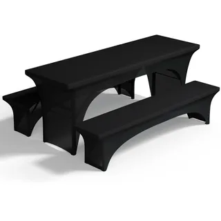 Pacok Biertischhussen Stretch Set 3tlg Schwarz Bierzelt Hussen 220x70x80cm | Tischhussen für Bierzeltgarnitur Bierbank Hussen Elastisch für 70cm Tischbreite