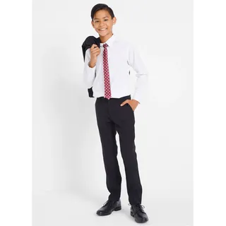 Anzug BONPRIX, Jungen, Gr. 158, N-Gr, schwarz (schwarz, weiß), Web, Obermaterial: 100% Baumwolle, mehrfarbig, unifarben, festlich, normal, Anzüge Anzug, bestehend aus Hose mit verstellbarem Bund, Hemd, Sakko und Krawatte