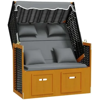 Strandkorb mit Kissen Poly Rattan Massivholz Schwarz Anthrazit - Schwarz