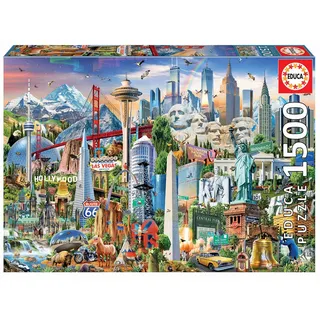 Educa 17670, Wahrzeichen Amerika, 1500 Teile Puzzle für Erwachsene und Kinder ab 12 Jahren, Sehenswürdigkeiten, USA