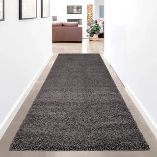 Hochflor-Teppich CARPET CITY "Shaggi uni 500" Gr. 11, grau (dunkelgrau), B:80cm H:30mm L:300cm, Kunstfaser, Teppiche, Hochflor-Teppich, Läufer, Shaggy, Uni, Langflor, weich, Wohnzimmer, Schlafzimmer, Kinder