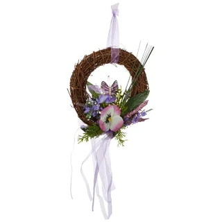 Heitmann Deco Wandkranz mit Schmetterling und künstlichen Blumen - Türkranz Frühling - Dekoration - Natur, Lila, 22.5 x 21 x 6 cm