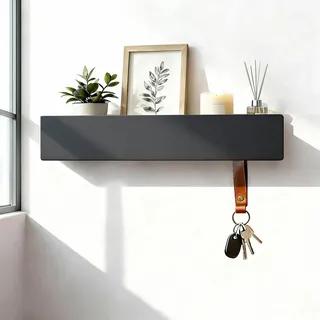 WJUAN Schlüsselablage Wand, Schlüsselbrett Modern mit Ablage, Schwarz Schlüsselaufhänger, Schlüsselboard Einfach zu Montieren, für Flur, Schlafzimmer und Wohnzimmer