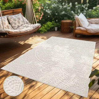 Outdoor Teppich Wetterfest Balkon Wohnzimmer Boho Orientalisch Florales Muster Creme Grösse 240x340 cm - Creme