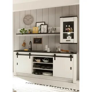 Küchen Set mit Spültisch, Hängeschrank und Wandregal SHELTON-61 in Pinie Weiß Nb. mit anthrazit - Weiß