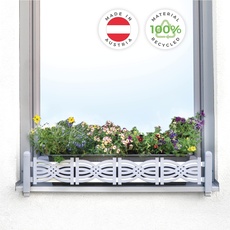 GREEN CREATIONS Blumenkastenhalterung masu Basis-Set passt auf jede Fensterbank von 78 cm bis 140 cm ohne Bohren, ohne Beschädigung der Fassade (Basisset: waves, Signalgrau)