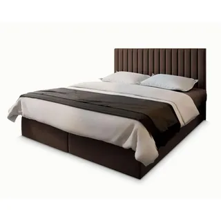 masseno Boxspringbett Bresel 160x200 cm mit Matratze und Topper, Polsterbett mit Bettkästen Braun KRONOS 06 - Braun