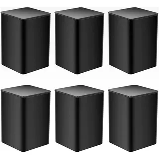 6 Stück Teedosen für losen Tee, eckige Teedose, Metall Vorratsdose mit Deckel, klassische Kaffeedosen und Gewürzdosen zur Teeaufbewahrung (85 x 85 x 130 mm, Schwarz)