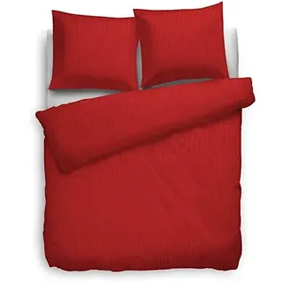 Heckett Lane Bettwäsche 100% Baumwolle Mako-Satin Uni Stripe 140x220 (60x70) Aurora Red